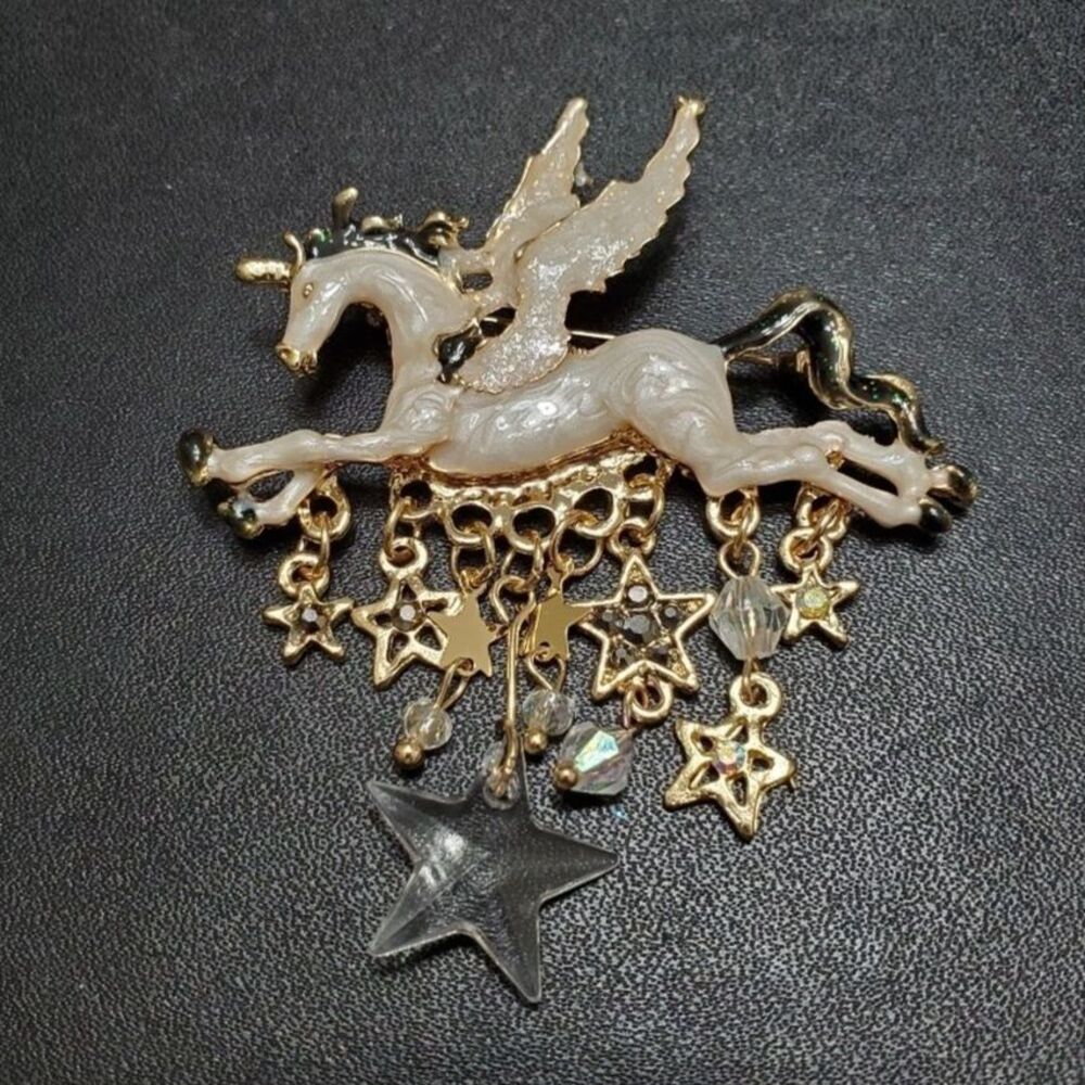 **Sale** Gold tone alicorn enamel brooch